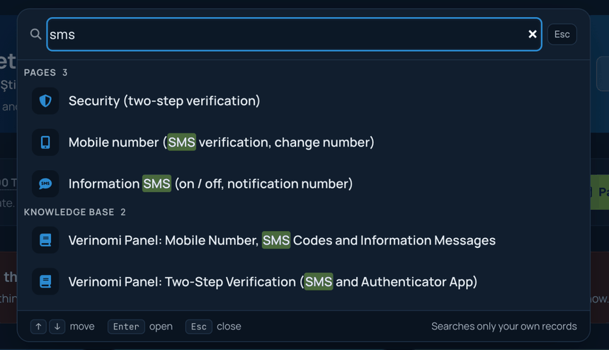 Searching the panel: results for "sms"
