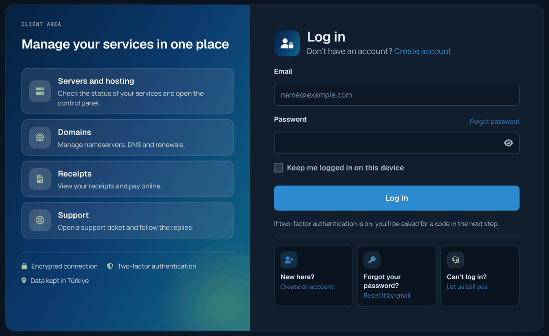 Client area login page