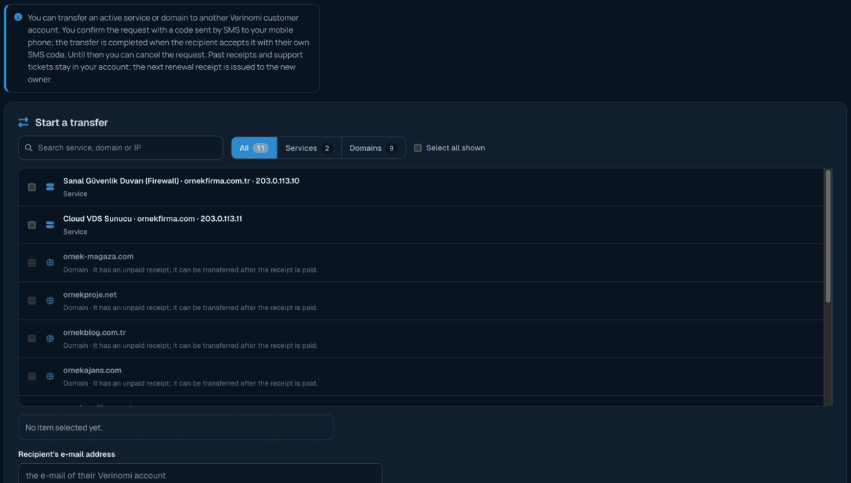 Internal transfer page