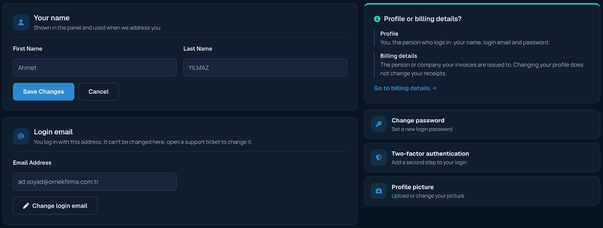 Profile page