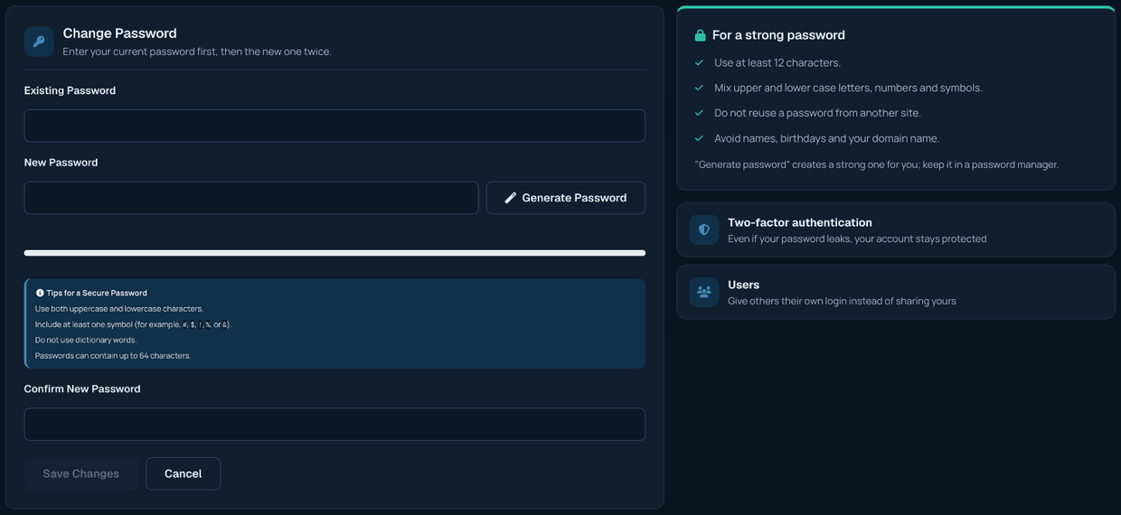 Change password page