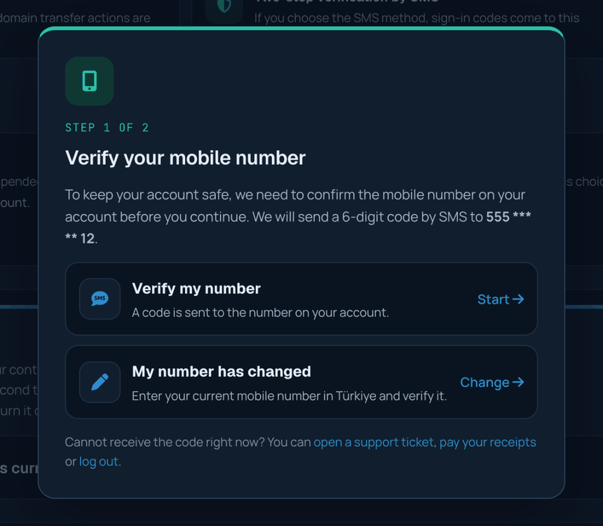 Verification at first sign-in, step 1: mobile number
