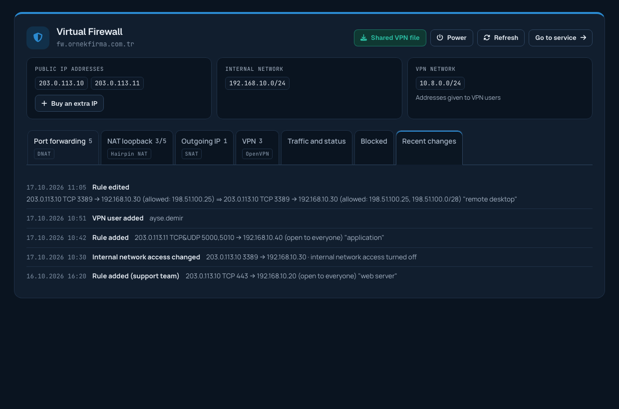 Recent changes tab
