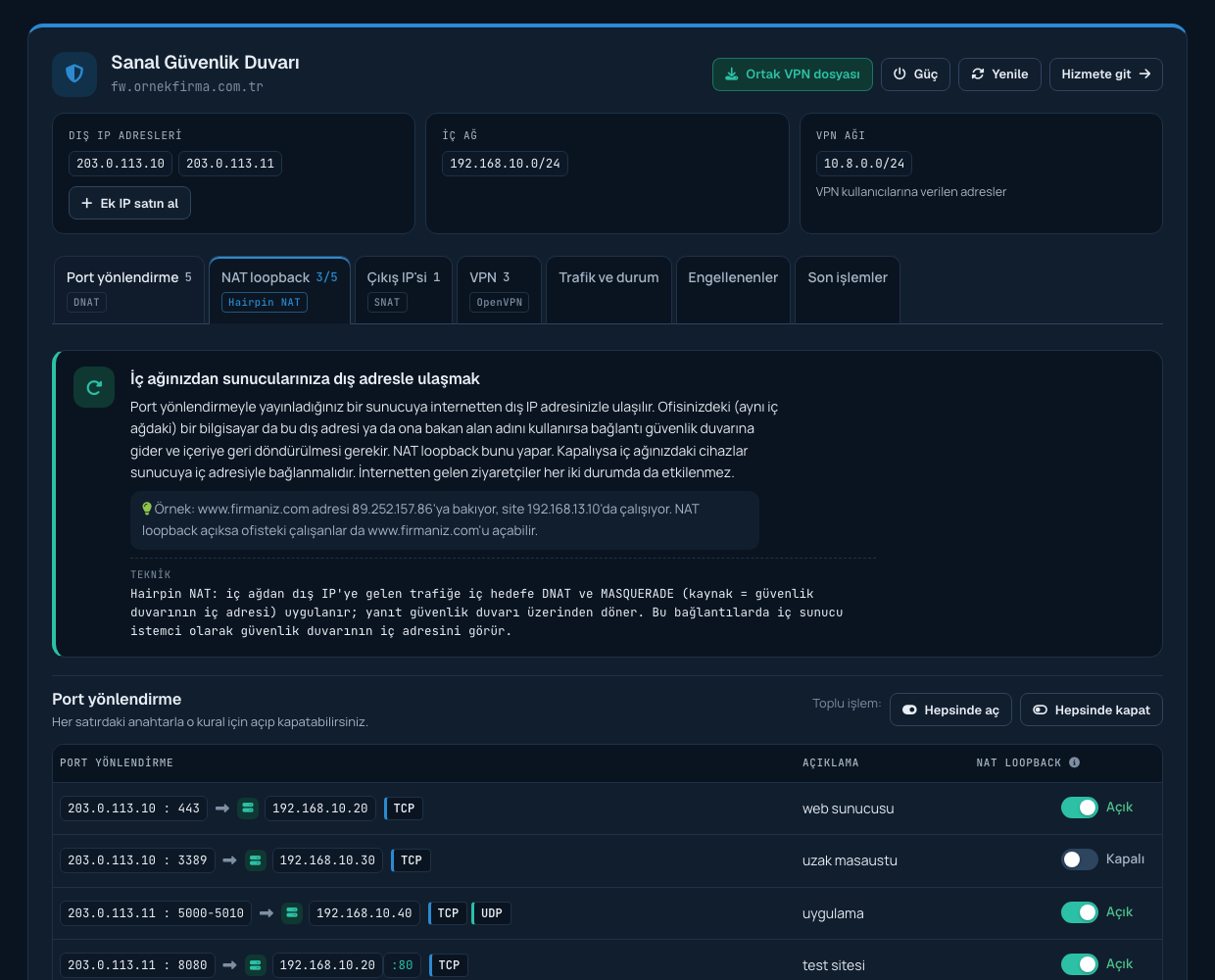 NAT loopback sekmesi